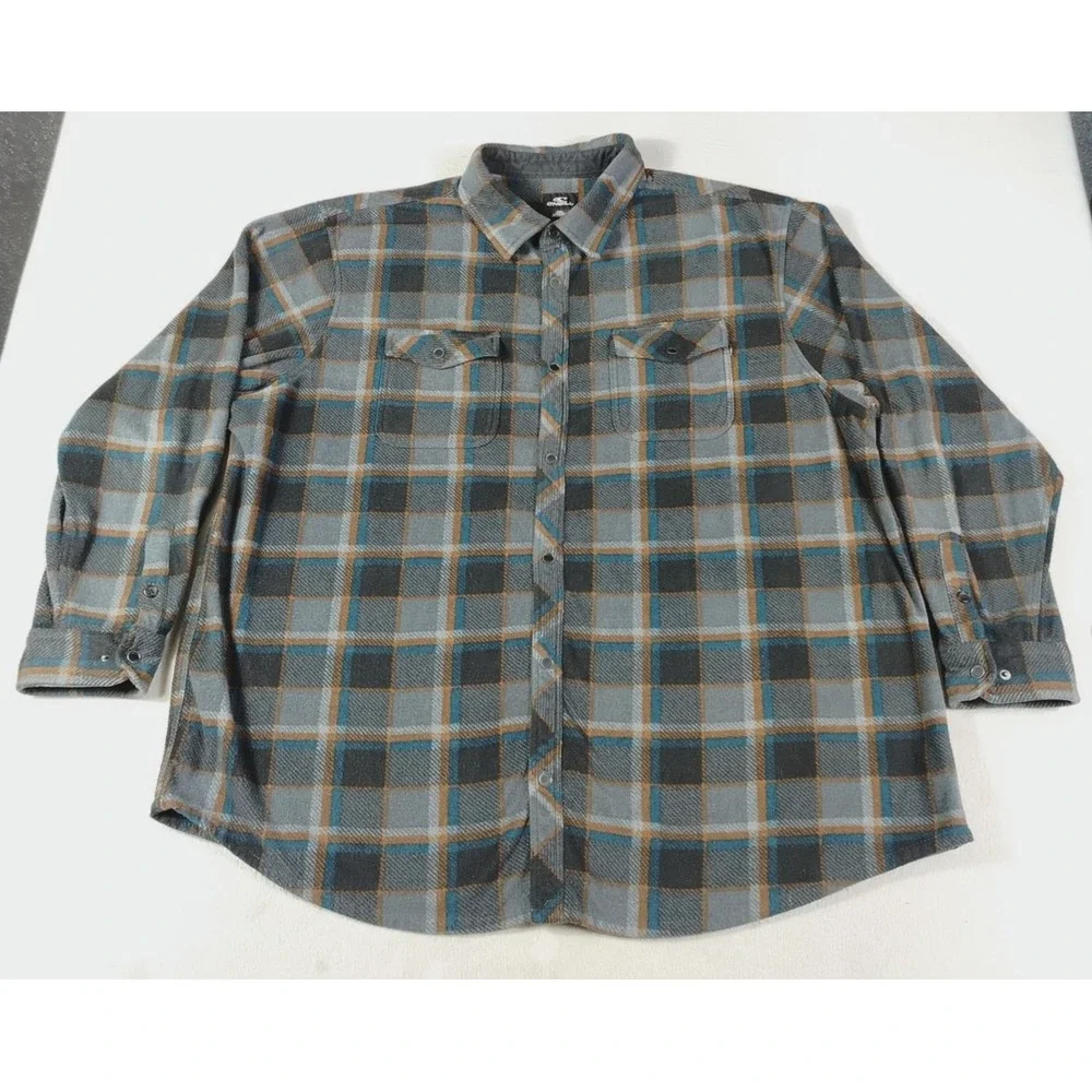 O'Neill Shirt Mens 2XL Gray Plaid Superfleece Snap Front Fleece Casual Outdoor